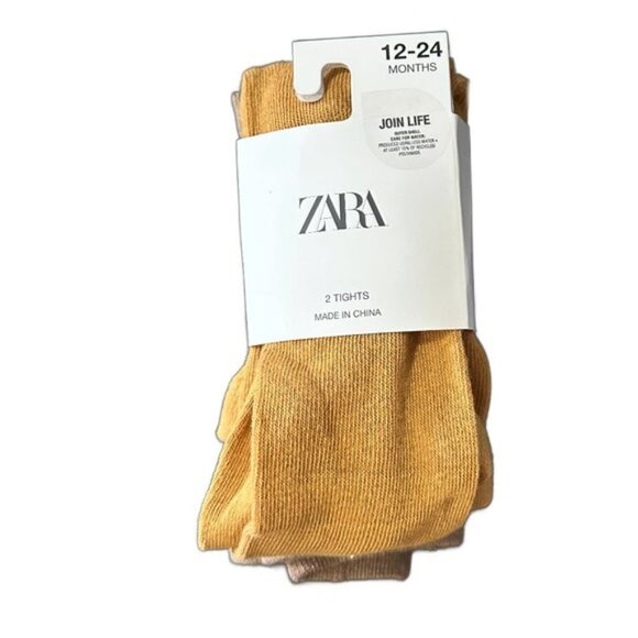 NEW Zara Kids 2-PACK OF PLAIN TIGHTS Mustard Yellow/Brown - Picture 4 of 4